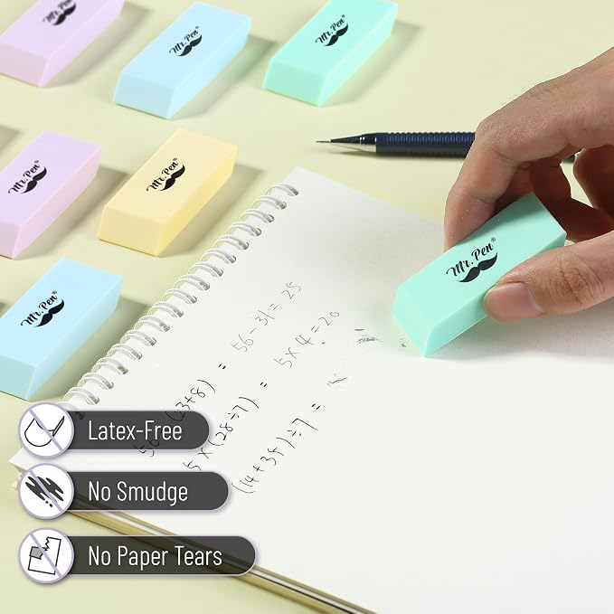 Mr. Pen- Pencil Erasers Bulk, 48 Pack, Pastel Colors