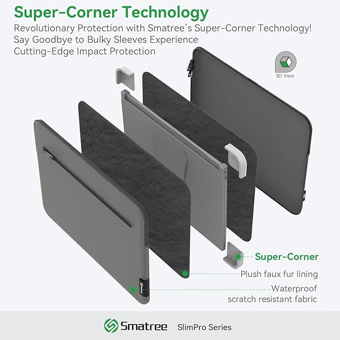 Smatree SlimPro Laptop Sleeve Case for 16 inch Lenovo ThinkPad E16 Gen 2/1, Case with Swift-Access Accessory Pocket, Patented Super-Corner Design, Light Grey (S619LG)