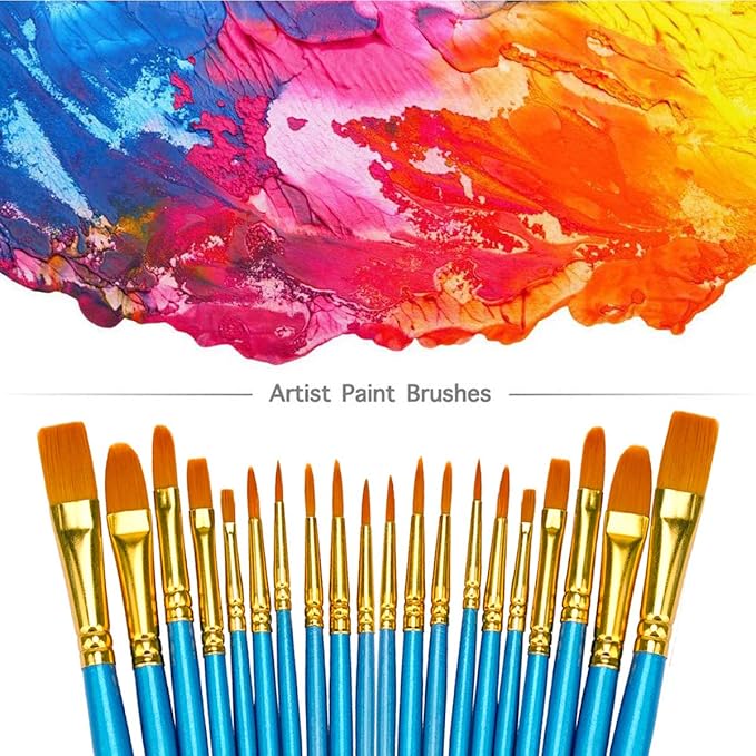 BOSOBO Paint Brush Sets, 6 Pack 60 Pcs Pointed-Round Tip Paintbrushes Nylon Hair Artist Acrylic Paint Brushes for Acrylic Watercolor Oil, Face Art, Model, Miniature Detailing & Rock Painting, Blue