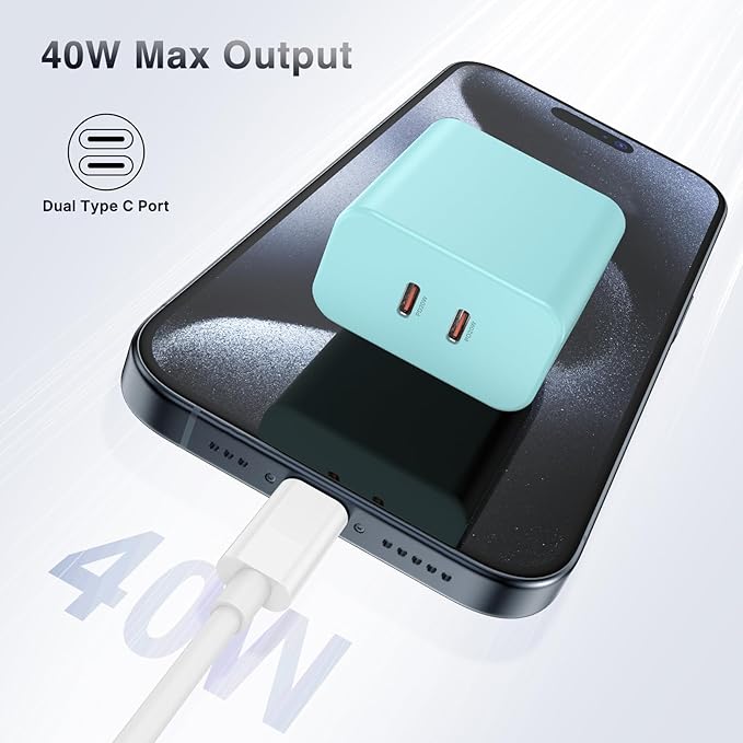 Susnwere 40W Dual USB C Charger Block,2-Port Fast USB-C Power Adapter Wall Charger Plug Type C Charging Block for Laptop Computer & Tablets/Phones iPhone 15/14/13/12/11/X, iPad,Samsung,Google 2pack