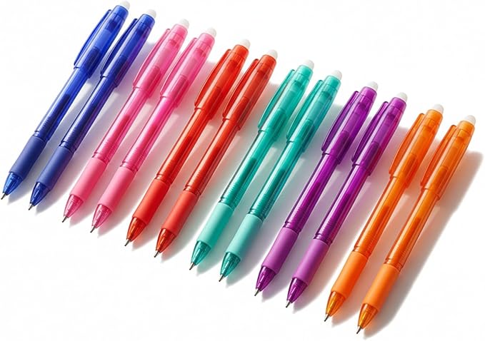 Volcanics Erasable Gel Pens, 0.7mm Fine Point Gel Erasable Ink Pens - Compatible with Rocketbook, 12 Pack, Smooth Writing Pens Pencil-Like Precision for for Office, Journaling, Note Taking & Planning