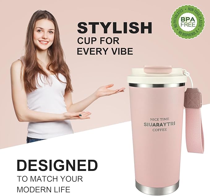 20oz Tumbler Stainless Steel Vacuum Insulated Coffee Travel Mug Reusable Iced Coffee Cup Hot Coffee Travel Mug with lid and straw Cupholder Friendly Leak-Proof BPA Free (Pink)