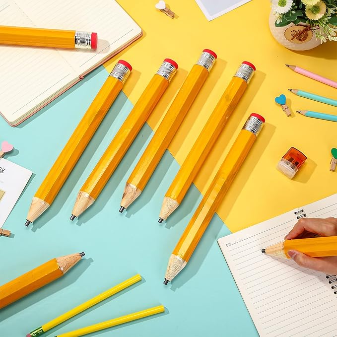 24 Sets End of the Year Student Gifts 13 Inch Big Wooden Jumbo Pencils Set of Giant Pencil Prop with Summer Greeting Card Large Pencils with Cap Preschool Kindergarten Graduation Gift