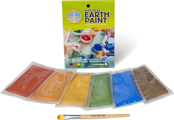 Petite Natural Earth Paint Kit – Eco-Friendly, Washable Craft Paint for Kids & DIY Projects, Non-Toxic, Gluten-Free, Made in the USA, Compostable Packaging, Organic & Mineral-Based Pigments, 6 Bright Colors, Easy Clean-Up