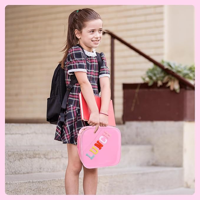 Nsrzua Lunch Bag Kids,Insulated Lunch Bag With Adjustable Shoulder Strap,Reusable Lunch Bag for Kids, Girls,Boys, lunch Bag Women,Preppy Lunch Box for School,Travel, Picnic (pink)