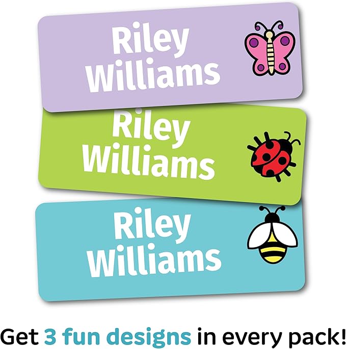 Kids Personalized Name Labels for School, Camp, Daycare (128 Labels) Custom Peel and Stick Waterproof Name Tags Stickers for Water Bottles, Lunch Boxes, Clothing, School Supplies (Little Wings)
