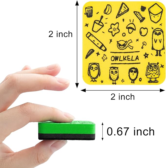 OWLKELA 30Pcs Dry Erase Erasers, Magnetic Whiteboard Eraser, Mini Whiteboard Cleaning Pads for Classroom, Office and Home, Green&Yellow