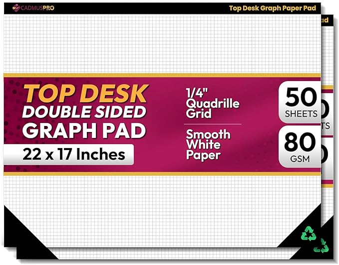 Top Desk Graph Paper Pad 22x17 Inch, 2 Pack 100 Sheets, Double-Sided 80 GSM Large Quadrille Grid Paper for Drafting, Design and Architecture
