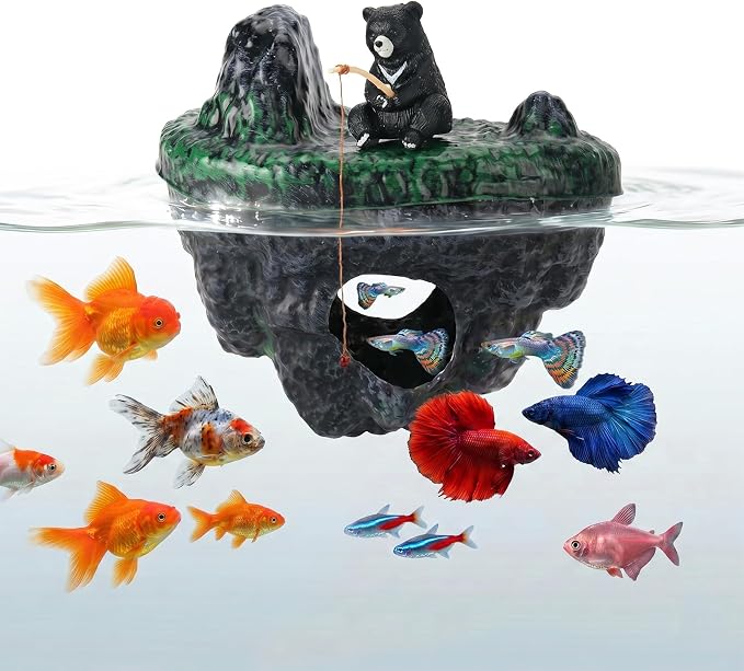 Floating Bear Aquarium Decoration for Betta, Goldfish and Small Turtles | Water-Resistant PVC, Lightweight Buoyant Design, Cartoon Style, Easy-Clean, for Desktop Tanks and Bowls