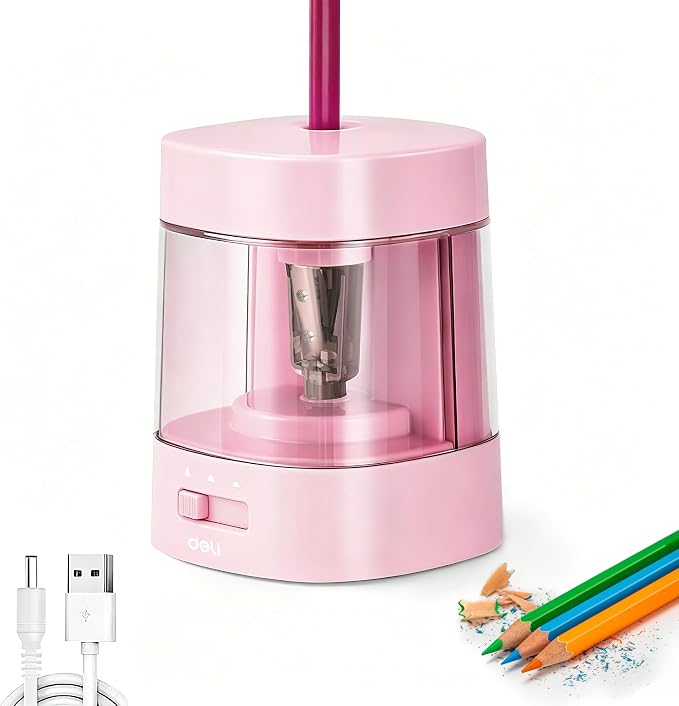 Deli Electric Pencil Sharpener, Automatic Pencil Sharpeners, Light Pink