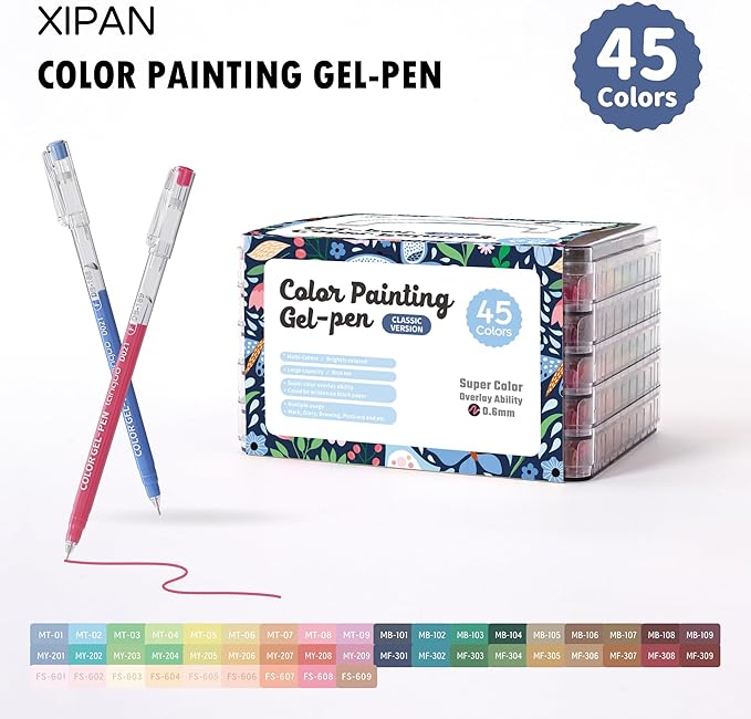 Acrylic Gel Pens for Coloring, 45 Pack Colored Gel Pens for Black Paper & White Paper, 0.6mm Fine Point Colorful Pens for Adult Drawing, Journaling, Note Taking, Doodling, Art Supplies