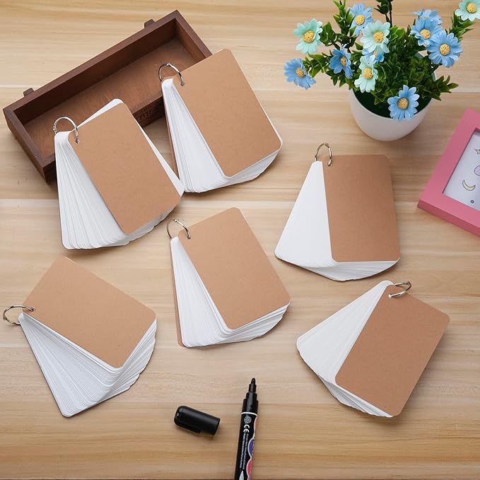 3x5 Blank Index Cards Study Flash Cards with Rings, 300PCS Rounded Hole-punched White Cardstock Heavy Weight Note Cards, Language FlashCards or Recipes DIY