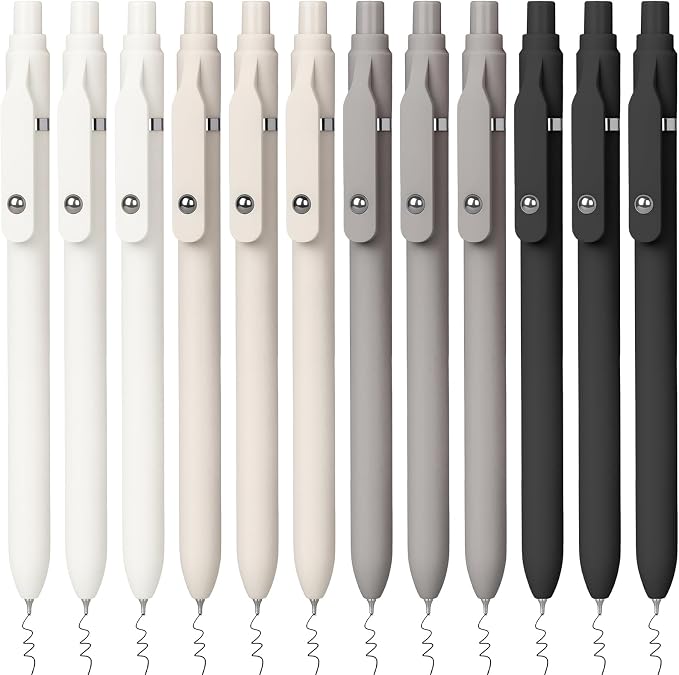 Sooez Gel Pens, 12 Pcs 0.7mm Black Ink Pens, Quick Dry Medium Point | Smooth Writing Pens, Retractable Cute Pens for Journaling Note Taking, Fancy Pen Set Gifts for School Office Women