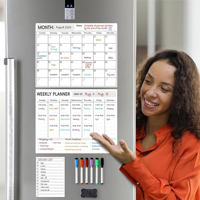 LANDNEOO Magnetic Dry Erase Calendar for Refrigerator, 3 Pack-Monthly, Weekly, Daily Magnet Fridge Whiteboard Planner for Chore Chart, Menu, To Do List, 14"X11", w/ 6 Markers, Style 2