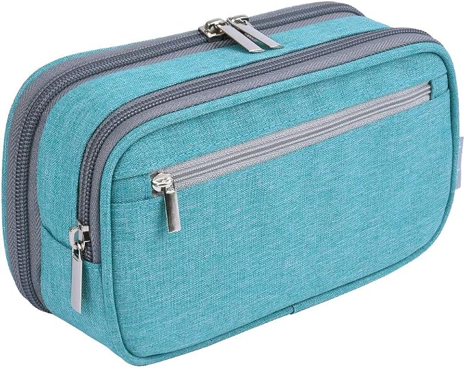 Chelory Big Capacity Pencil Case Large Pencil Bag Pouch 3 Comparments Pen Pencil Marker Cases Holder Makeup Bag Office Desk Supplies Stationery Organizer Women Men, Light Blue
