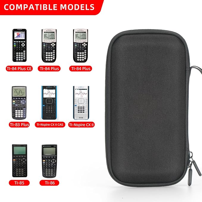 Hard Case for TI Graphing Calculators, Fit for TI-84 Plus CE, TI-83 Plus, TI-Nspire CX II/CX II CAS, TI-89 Titanium, TI-85/86 - Black
