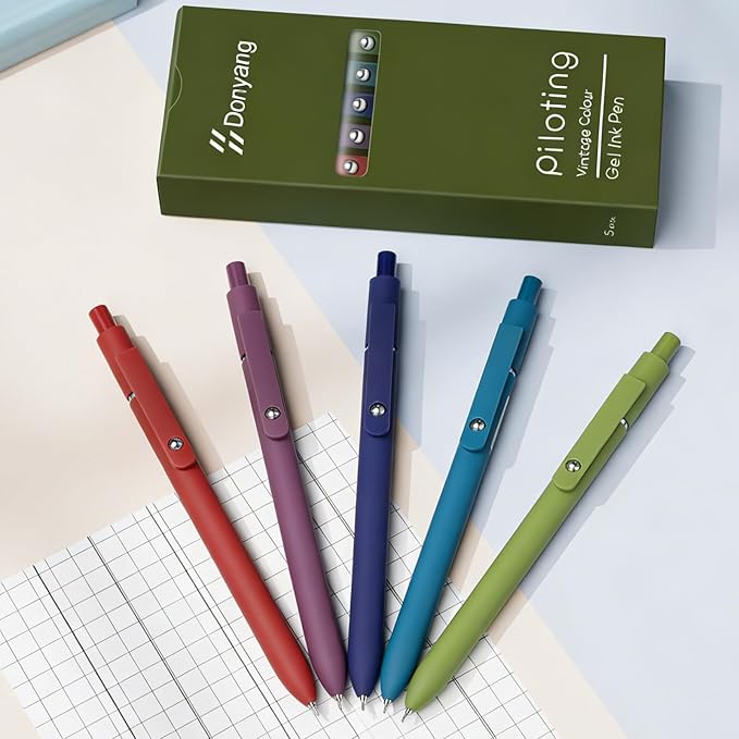 Donyang Gel Pens, 5pcs 0.5mm Gel Pen Cute Black Ink Fine Point Pens With Smooth Writing, Quick Dry Pens For Journaling, Teacher Work Desk Accessories Office Supplies for Men Women