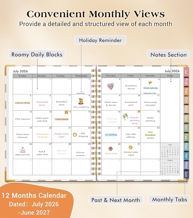 Academic Planner 2026-2027, Hardcover Weekly and Monthly Calendar Planner from July 2026 - June 2027, 8.5" x 11" A4 Large Daily Agenda with Tabs, College School Organizer for Student Teacher, Gingham