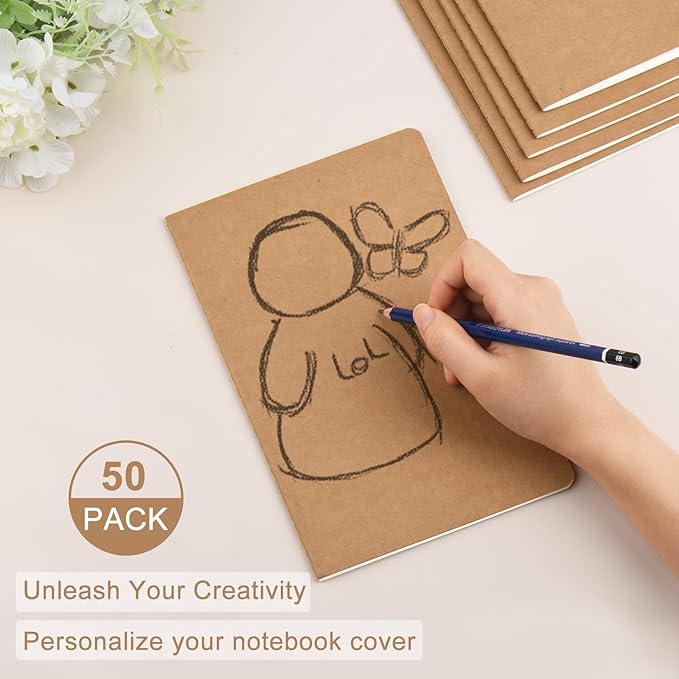 ZCZN 50 Pack A5 Kraft Notebooks Bulk, 8.15x5.5 Inches Blank Journaling Notebooks, Notebooks for Work, Composition Notebooks for School, Journal notebooks for kids, 60 Pages