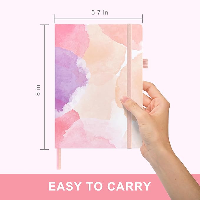 &And Per Se Dotted Journal Notebook, A5 Hardcover Aesthetic Dotted Notebook – 160 Pages 100gsm Thick Dot Grid Paper, 3 Sticker Sheets – Gift-Ready Journaling Kit for Women (Blush Watercolor)