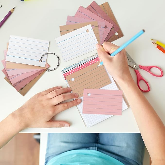 Epakh 300 Pieces Lined Index Cards 180 GSM Thick Flash Cards with Rings Notecards Punched Back to School for Studying Adults Home College Office(2 x 3 Inch,Yellow Series)