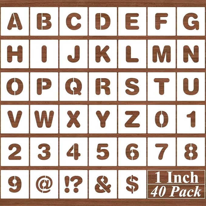 1 Inch Alphabet Letter Stencils - 40 Pack Letter Number Stencil Templates with Signs for Painting on Wood, Reusable Calligraphy Letters Stencils for Chalkboard Fabric Wood Signs