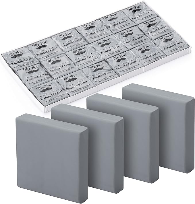 Mr. Pen- Kneaded Erasers, 1.44" x 1.36", 18 Pack, Gray, Soft Moldable Art Erasers for Charcoal, Graphite & Pastel Drawing, Precision Highlighting, Smudge Control, Easy Shaping for Artists & Students
