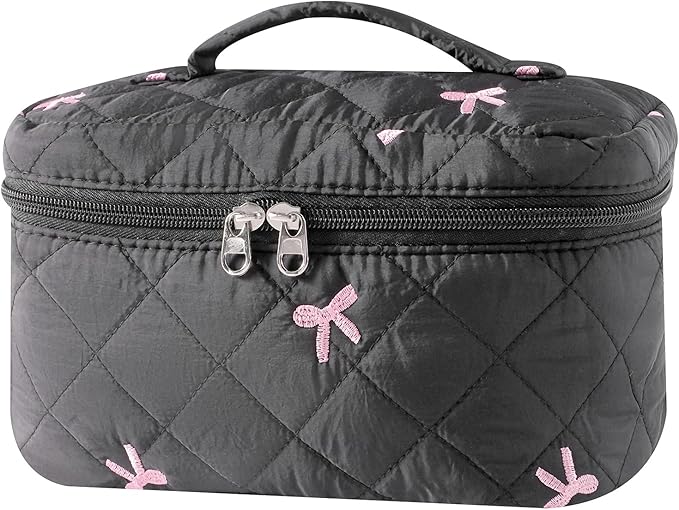uekeboag Large Travel Quilted Makeup Bag for Women | Soft Floral Cotton Cosmetic Bag, Foldable Coquette Aesthetic Toiletry Organizer