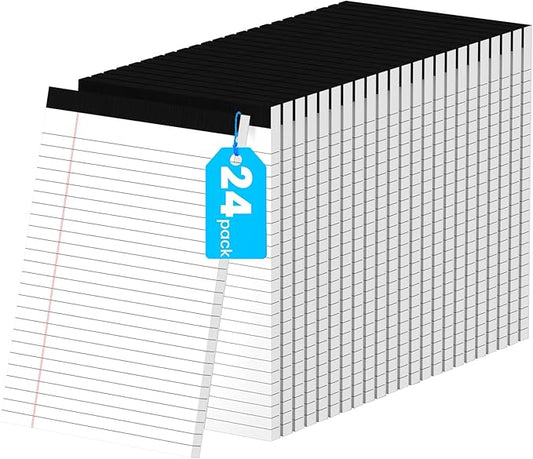 24 Pack Notepads 5x8, Small Legal Pads Narrow College Ruled, 30 Sheets/Pack, Perforated Notebook - White Note Pads for School, Memo, Note Taking, Teacher & Office Supplies, Writing Pads of Paper