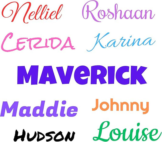Custom Waterproof Name Stickers for Water Bottles, Personalized Daycare Name Tags, Name Labels for Cups, Food Containers, Lunch Boxes, Laptop and School Supplies (Pure Text)