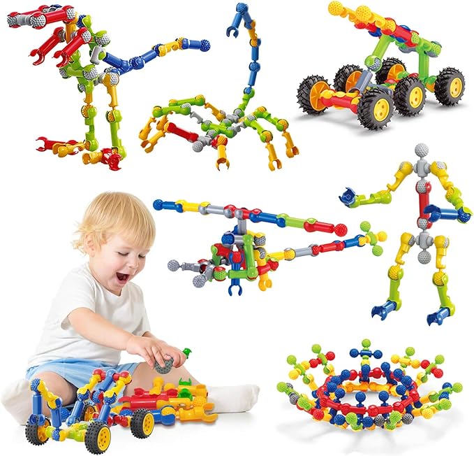 Caferria Kids Building Kit STEM Toys, 110 Pcs Educational Construction Engineering Building Blocks DIY Learning Set for Ages 3-10 Year Old Boys Girls, Best Gift for Children Creative Games Fun Play