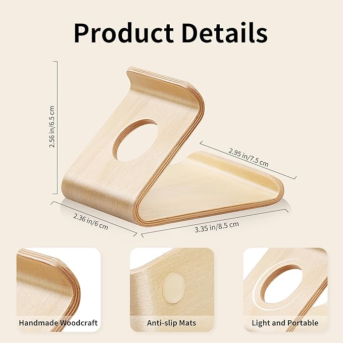 Cell Phone Stand for Desk - Office Wood Portable Desktop Phone Holder for Bed