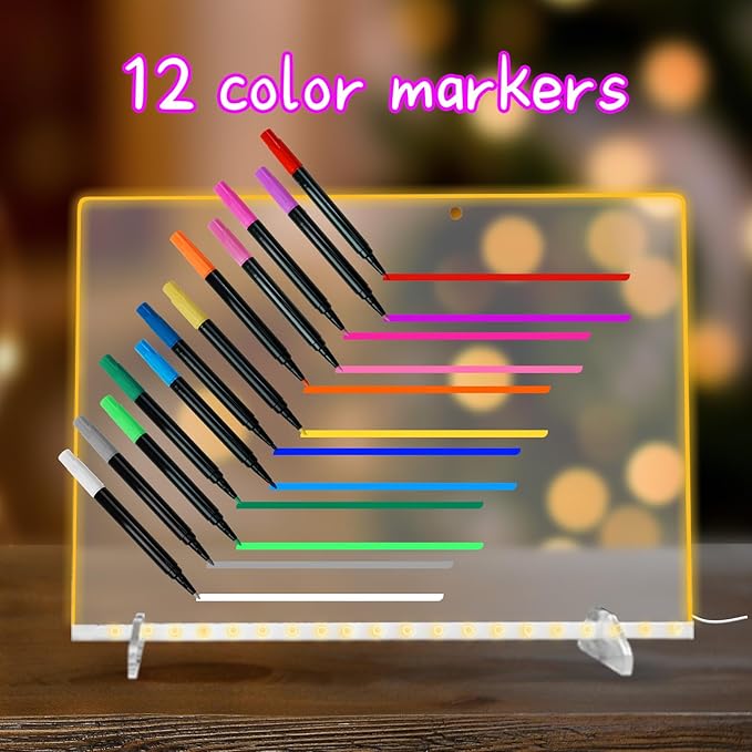 Signsxcel12-Color Liquid Markers for Led Note Board, Compatible with Light Up Drawing Board, Windows, Blackboard, Glass, Neon Erasable Markers,Wet or Dry Erase Markers Fine Tip