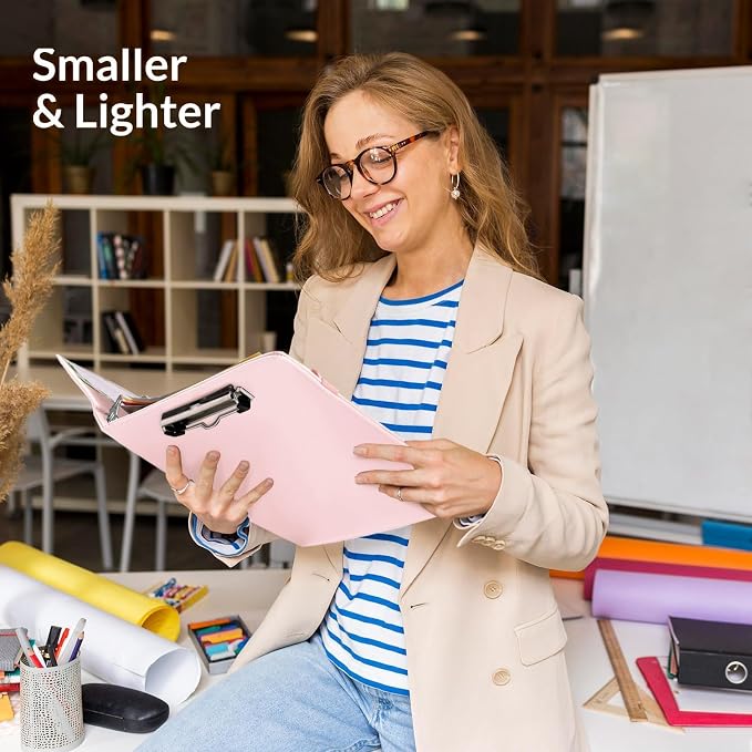SKYDUE 3 Ring Binder with Clipboard, 13.2" × 10.2" Faux Leather 1 Inch Binder Organizer with 5 Pocket Dividers, Notepad, Labels & 2 Storage Pockets for Teachers, Students, Nurses & Office Work