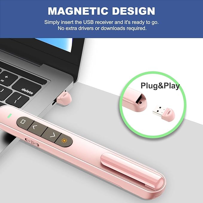 QUI 2 Pack Presentation Clicker, Hyperlink Volume Control Wireless Presenter, RF 2.4GHz USB Presentation Remote Control,PowerPoint Clicker Slide Advancer for Computer, Laptop, Mac (USB, Pink)