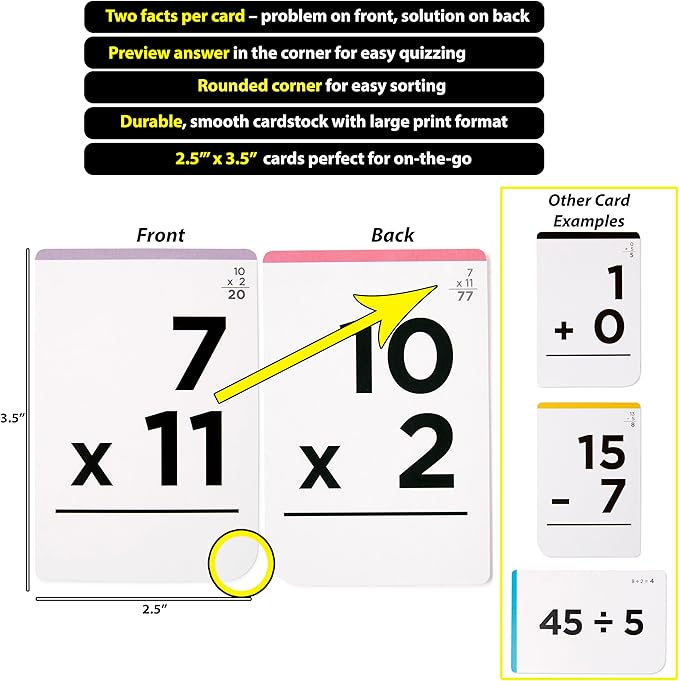Award-Winning Math Flash Cards – 600 Addition, Subtraction, Multiplication & Division Facts – 2 Facts Per Card – 20 Games & Teaching Methods – Grades 1–6 – Classroom, Homeschool & Teacher-Approved