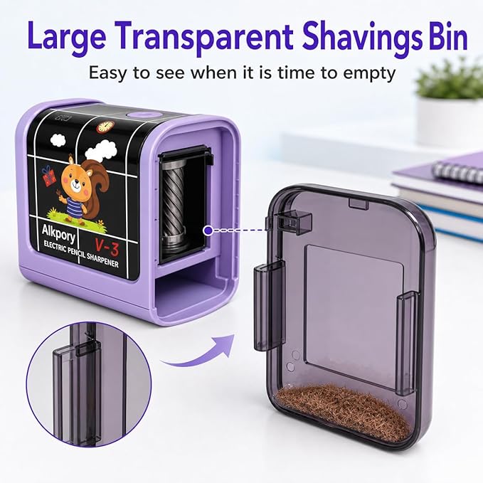 Battery Operated Electric Pencil Sharpener for Kids, Auto Stop Safety Switch, Fast Pencil Sharpener for No.2 and Colored Pencils, Portable Desk Sharpener for School, Home, Office, Purple