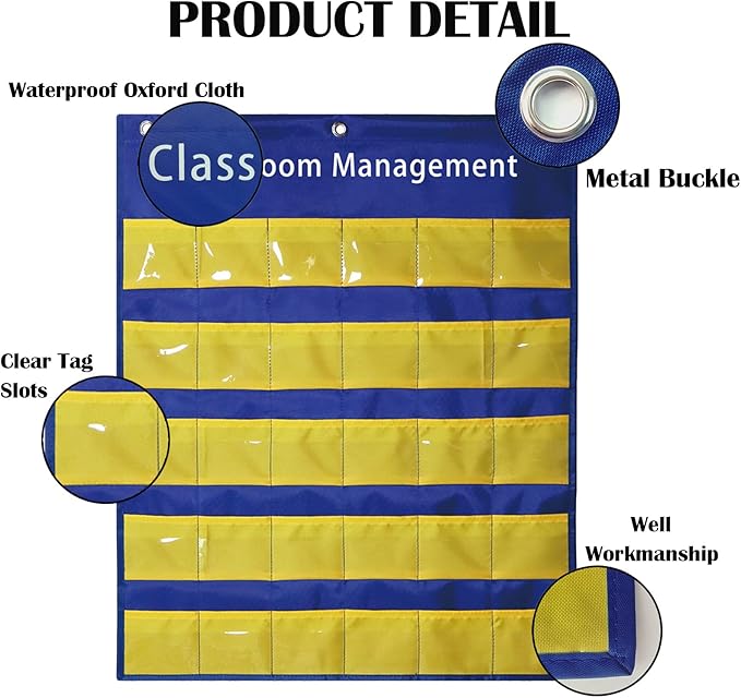 Classroom Management Pocket Chart for Preschool Wall Organization, Behavior Chart for Class Attendance Chores, Back to School Teacher Teaching Supplies