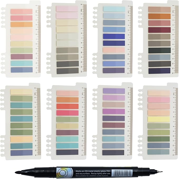 YOUDEFUL 1600pcs Translucent Page Markers,Morandi Sticky Note Tabs with Binders,Repositionable Book Flags Tabs Strip for Annotating Books,Clear Sticky Notes,Page Tabs,Index Tabs
