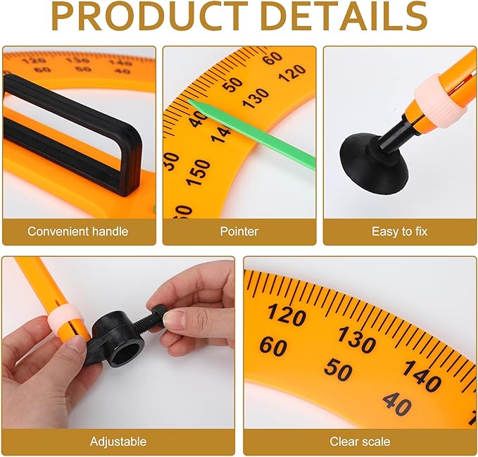 MotiMind 1 Set Large Mathematics Teaching Kit Including 1 Pcs Jumbo Teaching Ruler 1 Pcs Large Protractor 1 Pcs Geometry Compass Big Geometry Measurement Tool for Teacher Classroom Black Board