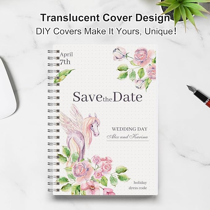 RETTACY Dotted Journal Notebook, 300 Pages, A4 Large Size (8.2'' × 11.2''), 100 GSM Thick Paper, Flexible Plastic Cover, Spiral-bound, for Journaling, Planning, Tracking (Transparent)