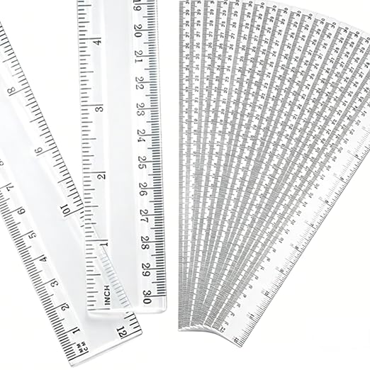 Eboot 20 Pack 12 Inch Clear Plastic Rulers Bulk, Easy-to-Read Straight Edge Rulers with Inches and Metric for School Students Teachers Classroom Office Supplies