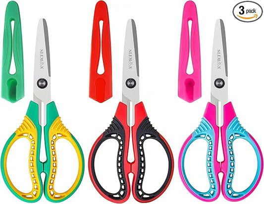 Kids Scissors for Ages 6+, 6" Blunt Tip Children Craft Scissors with Safety Cover, Ambidextrous Soft Grip Stainless Steel Blades for School Home Art Supplies,3-Pack