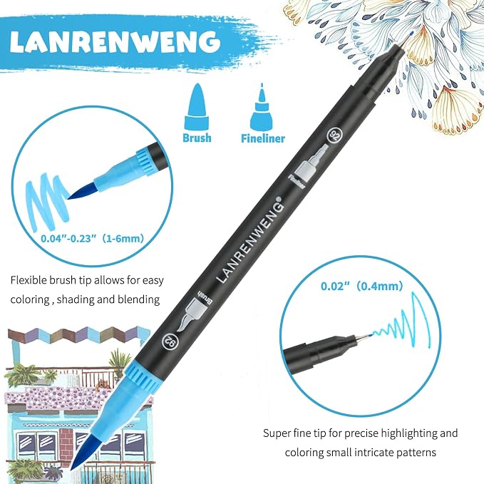 100 Colors Duo Tip Brush Markers Art Pen Set, Fine Brush Tip Colored Pens Set with Canvas Bag,Adult Coloring Books Drawing Sketching Calligraphy
