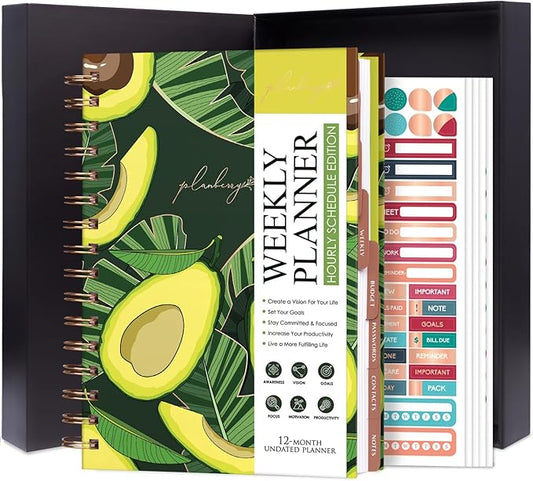 PLANBERRY Hourly Schedule Planner Premium – Undated Weekly Organizer with Time Slots & Monthly Budget – Time Management, Goal Setting, to-Do List & Habit Tracker –6.9″x8.5″(Avocado Green)
