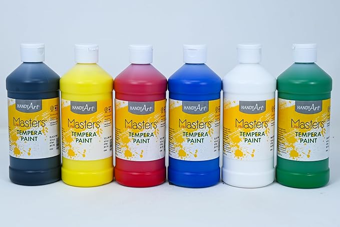 Handy Art Little Masters Tempera Paint, 16 oz Bottles, Set of 6 Colors, Bright & Mixable, Washable Colors for Classroom, Students, Kids, Young Artists, Safe & Non-Toxic, Made in USA
