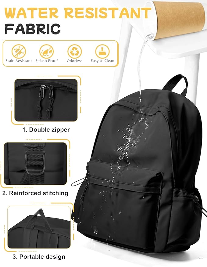 SEAFEW Black Backpack for School Women Girls, Waterproof Bookbag Cute High School Backpack for Men Teen Boys, Lightweight Travel College Back Pack Mochilas Escolares para Casual Daypack Rucksack