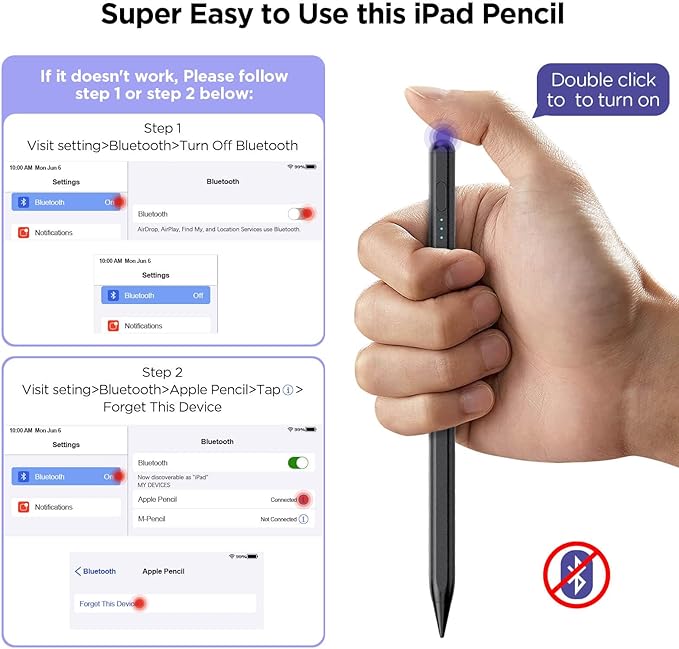 DEGGE Stylus Pen for iPad 2018-2025, 15Mins Fast Charge for Apple Pencil, Palm Rejection, Compatible with iPad A16 11/10/9/8/7/6, iPad Pro M5/M4/12.9"/11", iPad mini 7/6/5, iPad Air M3/M2/5/4/3