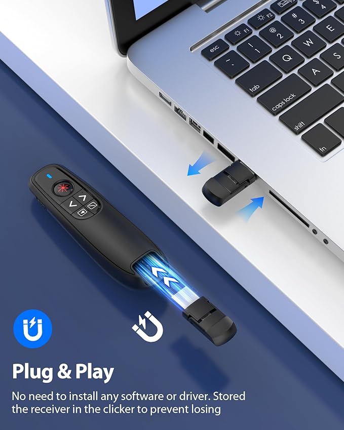 2-in-1 USB Type C Presentation Clicker Wireless Presenter Remote Clicker for PowerPoint Presentations with Clicker, RF 2.4GHz USB C PowerPoint Clicker Slide Advancer for Computer/Mac/Laptop