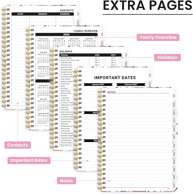 Planner 2026-2027, Monthly and Weekly Academic Planner July 2026 - June 2027, Hardcover Student Teacher Planning Agenda Calendar Book with Tabs, Perfect for Office School Supplies, A5 (6.3" x 8.5") - Songbird Bloom